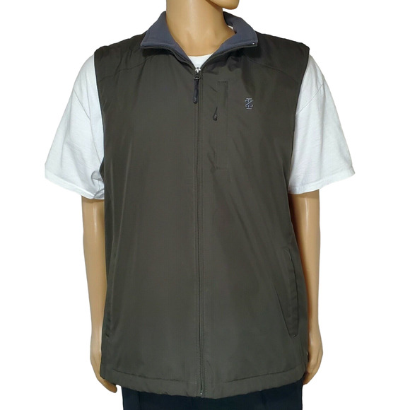 Izod Vest Mens XL Olive Sleeveless Full Zip Fleece Lined Pockets (Small hole) - Picture 1 of 6